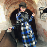 AOOKDRESS autumn and winter new commuter temperament pu leather stitching contrast tartan coat coat women