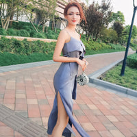 AOOKDRESS summer dress new celebrity style sexy sling thin solid color side open fork chiffon dress long skirt