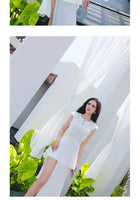 AOOKDRESS summer dress new famous wind commuter temperament hair stitching thin pure white chiffon dress long skirt