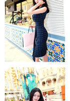 AOOKDRESS spring/summer dress new commuter temperament sexy bag hip sleeveless bottomless vest skirt OL grid dress