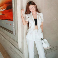 AOOKDRESS summer new women's trousers suit ladies temperament split ends show thin trousers open-line decoration slim thin coat top