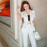 AOOKDRESS summer new women's trousers suit ladies temperament split ends show thin trousers open-line decoration slim thin coat top