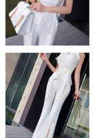 Aookdress summer dress new style socialite style commuting temperament women's pants suit sleeveless base shirt split eyelet wide leg pants