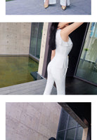 Aookdress summer dress new style socialite style commuting temperament women's pants suit sleeveless base shirt split eyelet wide leg pants