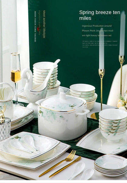 Tigela e prato conjunto de luz do agregado familiar luxo jingdezhen cerâmica osso china housewarming talheres conjunto pratos e tigelas