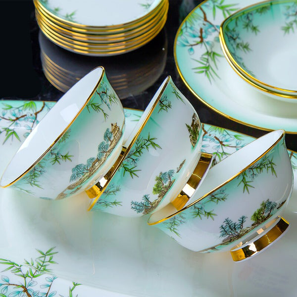 Tigela e prato conjunto jingdezhen cerâmica tigela placa conjunto high-end requintado chinês casa osso china utensílios de mesa terno caixa de presente