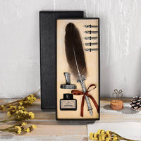 Vintage English Calligrap Feather Fountain Pen Holder Set Quill Dip Pen Black Ink Pen Set Birthday Gift Box 5 Nibs