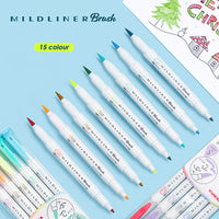 Zebra Mildliner Double Head Brush Markers Caligraphy Pen Soft Brush Pen Oblique Highlighter Pen for Drawing Writing Art Supplies