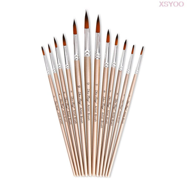Watercolor Paint Brushes Set - 12Pcs Round Pointed Painting Brush