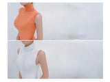 AOOKDRESS autumn new sexy slim candy color high neck sleeveless bag hip dress bottoming sweater women