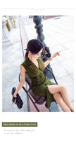 AOOKDRESS summer sexy sleeveless shirt dress new temperament tight waist pull cord cut over knee dress