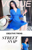 AOOKDRESS summer dress new Korean commuter temperament off-the-shoulder slim slim skirt solid color V-neck pleated dress