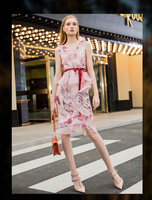 AOOKDRESS 2021 summer new Ruffle V-neck Sleeveless Dress Holiday Vintage Print fishtail skirt