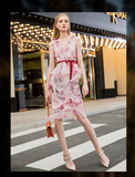 AOOKDRESS 2021 summer new Ruffle V-neck Sleeveless Dress Holiday Vintage Print fishtail skirt