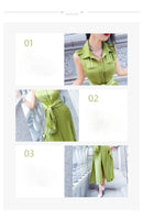 AOOKDRESS shirt dress in the long summer new fashion avocado green satin fake two-piece knee-length skirt