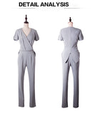 AOOKDRESS summer dress new professional pants set sexy V collar thin temperament chiffon shirt straight tube slim long pants