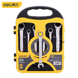 deli Ratchet Wrench Combination 8-19MM Full Polished CRV72 Gear Dual-purpose Ratchet Wrench Multi-purpose Wrench Repair Tool