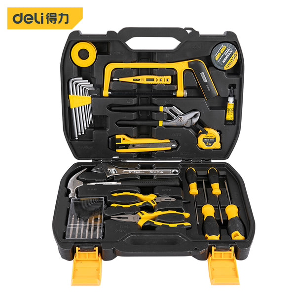 deli5964  Screwdriver Socket Wrench Tool Set Auto Repair Mixed Combination Package Hand Tool Kit Plastic Toolbox Storage Case