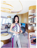 new summer office lady Fashion casual brand female women girls skinny sleeveless striped suits sets clothing