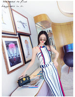 new summer office lady Fashion casual brand female women girls skinny sleeveless striped suits sets clothing
