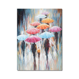 100% Hand Painted Oil Painting On Canvas Abstract People In the Rain With Colorful Umbrellas Wedding Decoration For Living Room