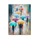 100% Hand Painted Oil Painting On Canvas Abstract People In the Rain With Colorful Umbrellas Wedding Decoration For Living Room