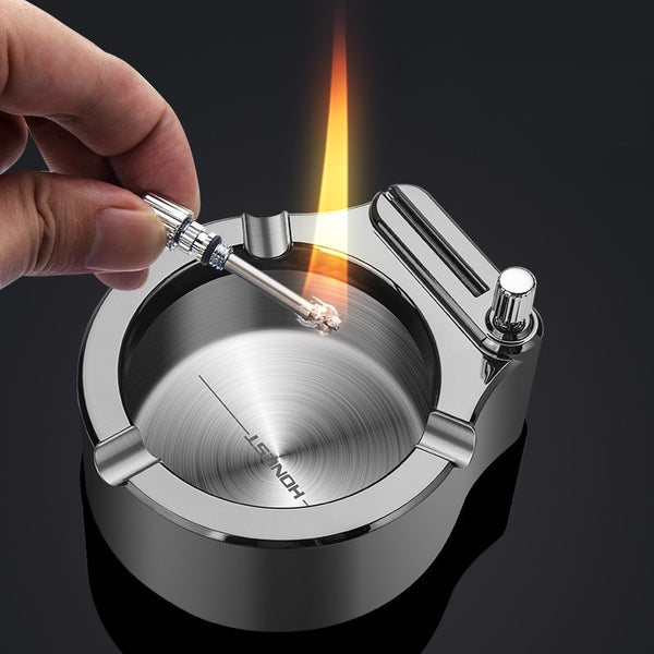 Retro Metal Ashtray Ten Thousand Match Lighter Windproof Kerosene Flint Fire Starter Lighter Desk Decorations Gadgets For Men