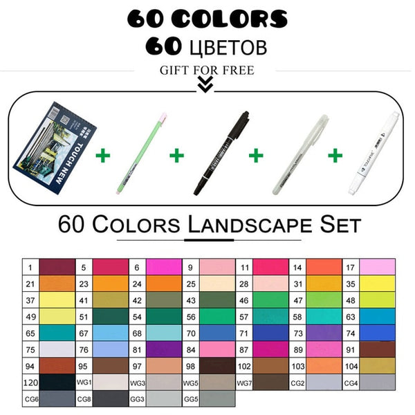 TouchFive Markers 60 Colors Broad Fine Sketch Pen White case