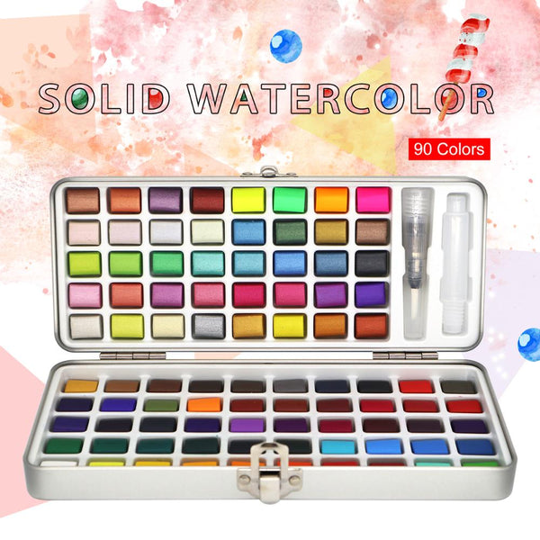 90Color Solid Watercolor Paint Portable Basis Pearl Neone Watercolor Watercolor Set for Painting Art Supplies Wholesale