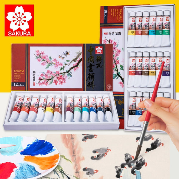 Japan Sakura Stationery Painting Material Chinese Painting Pigment 12 Color 18 Color 24 Color Set Watercolor Paint