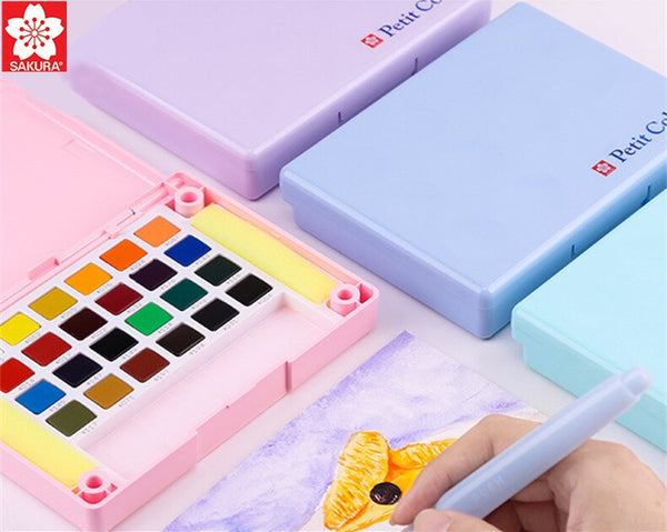 1 Set Sakura Talens Petit Color Transparent Solid Watercolor Paint Gouache Paint 24 Colors Set Macaron Colour Box Art Supply