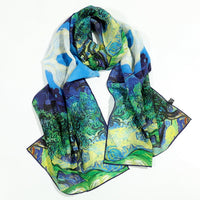 New Women Silk Scarf Hijab Scarf Oil Painitng Hair Scarfs Long Handkerchief muffler Foulard Van Gogh's Works