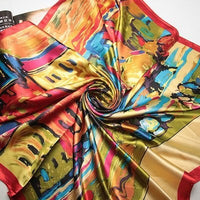 New Design Print Women Square Scarf New Blue Poncho Foulard Femme Bandana Big Neck Silk Scarves 90*90CM Painting Square Scarves